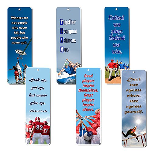NewEights Sports Inspirational Quotes Bookmark Set (12-Pack) - Teamwork Team Building Success Quotes - Sports Gifts Stocking Stuffers