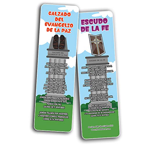 Spanish Armor of God Bookmarks (60-Pack) and Stickers for Kids (5-Sheet) - Church Memory Verse Sunday School Rewards - Christian Stocking Stuffers Birthday Party Favors Assorted Bulk Pack