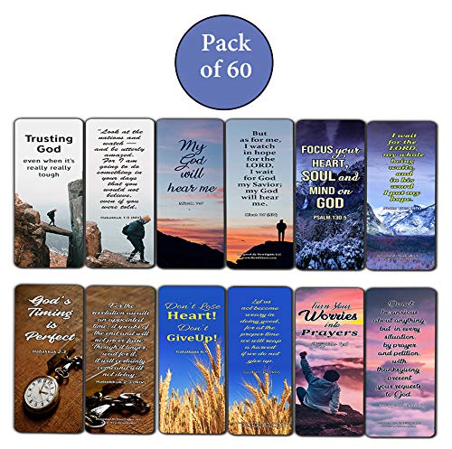 Religious Bookmarks Cards for Men Women About Waiting on God to Answer Prayer (60 Pack) - Perfect Giftaway for Sunday School and Ministries