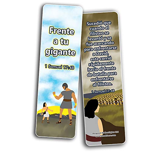 Spanish David and Goliath Religious Bible Bookmarks Cards (60-Pack) - Church Memory Verse Sunday School Rewards - Christian Stocking Stuffers Birthday Party Favors Assorted Bulk Pack