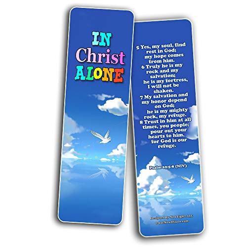 In Christ Alone Bible Bookmarks for Kids (60 Pack) - Perfect Gift away for Sunday School and Ministries - Church Memory Verse Sunday School Rewards - Christian Stocking Stuffers Birthday Assorted Bulk