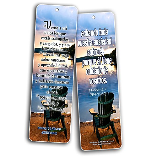Spanish Christian Bookmarks - Most Highlighted Bible Verses (60 Pack)- Marcadores de Libros Cristianos para hombres para mujeres - Prayer Cards - Religious Christian Gift - Stocking Stuffers