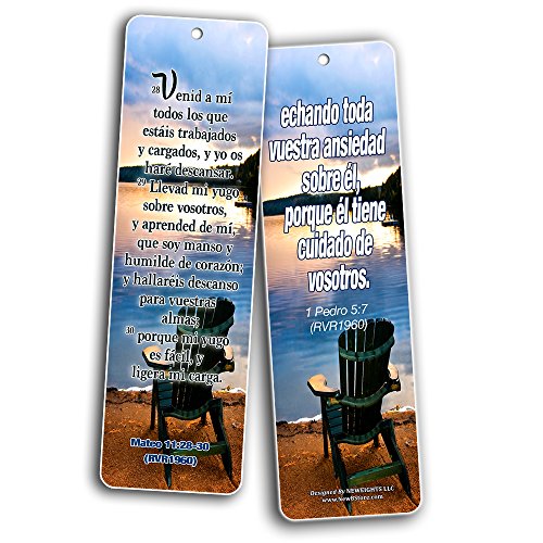 Spanish Christian Bookmarks - Most Highlighted Bible Verses (60 Pack)- Marcadores de Libros Cristianos para hombres para mujeres - Prayer Cards - Religious Christian Gift - Stocking Stuffers