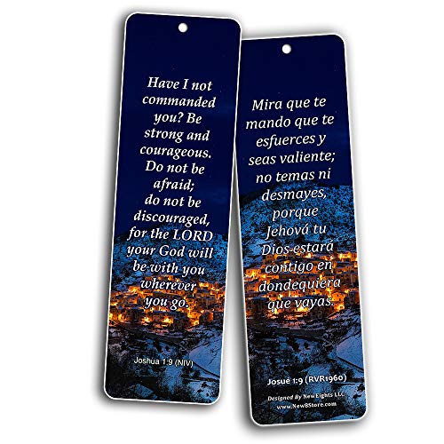 Bilingual Encouraging Bible Verses Bookmarks - Overcome Fear (60-Pack) - Compilation of Motivational Bible Verses in English and Spanish