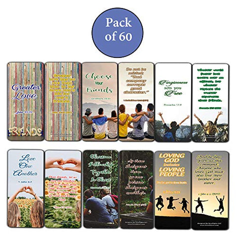 Scriptures Bookmarks - Bible Verses about Friendship (60 Pack) - Perfect Gift away for Sunday School and Ministries - Stocking Stuffers Adoration Devotional Bible Study - Church Ministry Supplies