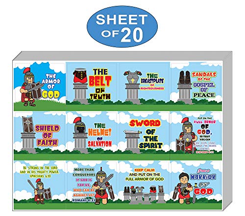 Armor of God Stickers Series 2 (20-Sheet) - School Rewards - Christian Stocking Stuffers Birthday Party Favors Assorted Bulk Pack