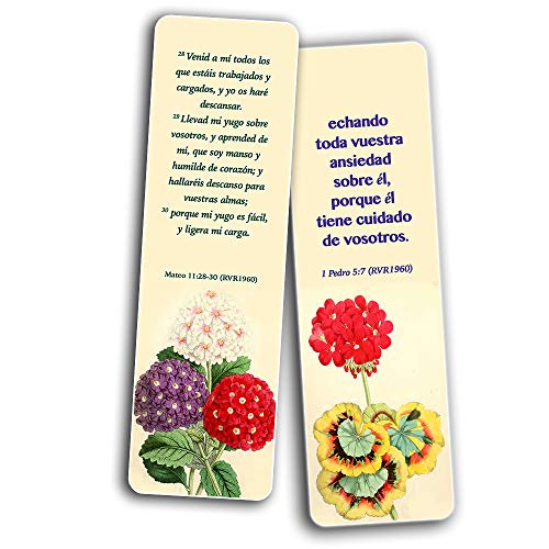 Spanish Flower Bookmarks for Women Series 1 (30 Pack) - RVR1960 - Powerful Words of God to Encourage and Inspire You to be Godly Disciples - Proverbs 3:5-6 John 3:16 - Stocking Stuffers