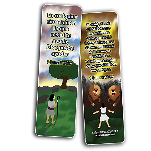 Spanish David and Goliath Religious Bible Bookmarks Cards (60-Pack) - Church Memory Verse Sunday School Rewards - Christian Stocking Stuffers Birthday Party Favors Assorted Bulk Pack
