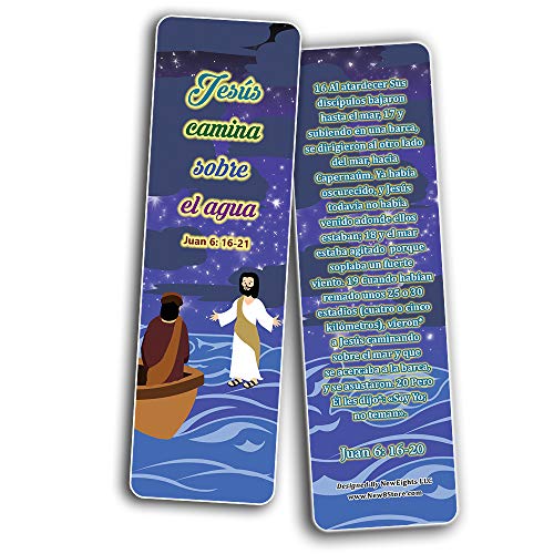 Spanish Miracles of Jesus Bible Bookmarks Cards (60-Pack) - Church Memory Verse Sunday School Rewards - Christian Stocking Stuffers Birthday Party Favors Assorted Bulk Pack
