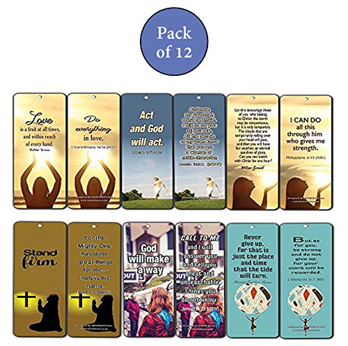 Religious Bookmarks for Women (12-Pack Series 2) - Bible Verses Encouragement in Christian Faith Living - Great Gifts for Women Moms Daughters Christmas Thanksgiving Stuffers - Philippians 4:13