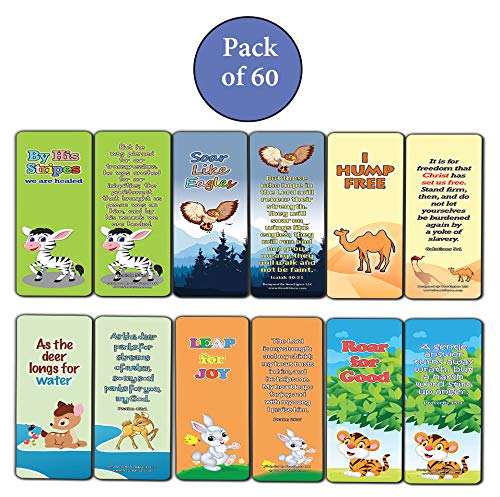 Encouraging Bible Verses Bookmarks for Kids (60-Pack) - Animal Series 3 - Perfect Giveaways for Ministries and Sunday Schools