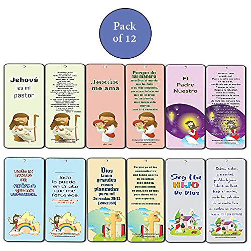 Spanish Christian Scriptures Bookmarks Cards (30-Pack)- Salmos 23 Juan 3:16 Filipenses 4:13 Jeremias 29:11 Padre Nuestro Jes£s Me Ama Soy un Hijo de Dios Party Favors Reading Rewards Incentives