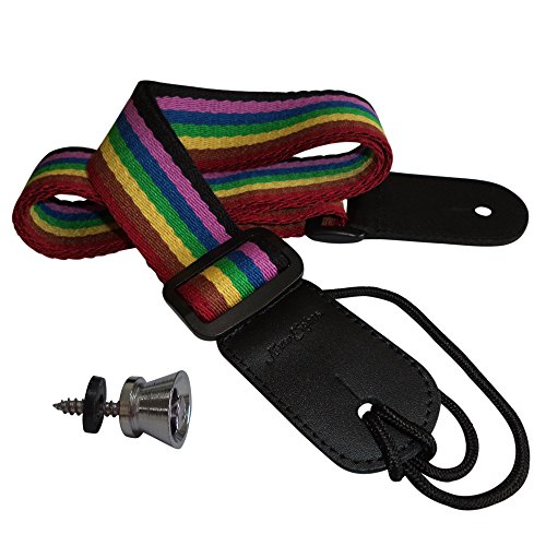 Ukulele Strap Pure Cotton Rainbow Colorful Strap with Leather End - FREE Uke Strap Button and eBook - Length: 49in - Best Gift For Boys Girls Adults and Kids