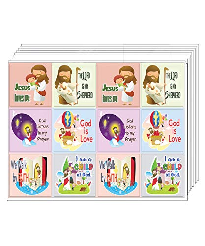 Kids Christian Stickers 12 pcs set (5 Sheets) - God is Love Affirmation Bible Verses