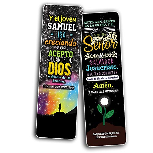 Spanish Spiritual Growth Bookmarks (60-Pack) - Church Memory Verse Sunday School Rewards - Christian Stocking Stuffers Birthday Party Favors Assorted Bulk Pack