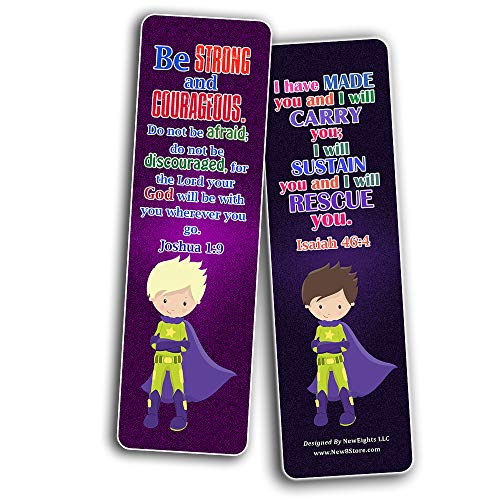 Religious Bookmarks for Kids - Super Hero (30 Pack) - Well Designed Hero Bookmarks for Kids with Easy To Memorize Bible Verses - VBS Sunday School Easter Baptism Thanksgiving Christmas Rewards