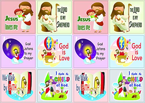 Kids Christian Stickers 12 pcs set (5 Sheets) - God is Love Affirmation Bible Verses