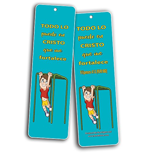 Spanish Religious Bookmarks for Kids (30-Pack)- Character Building Bible Verses - El Fruto Del Espiritu - Filipenses 4:13 - Marcadores de Libros Cristianos para hombres para mujeres - Christian Gift