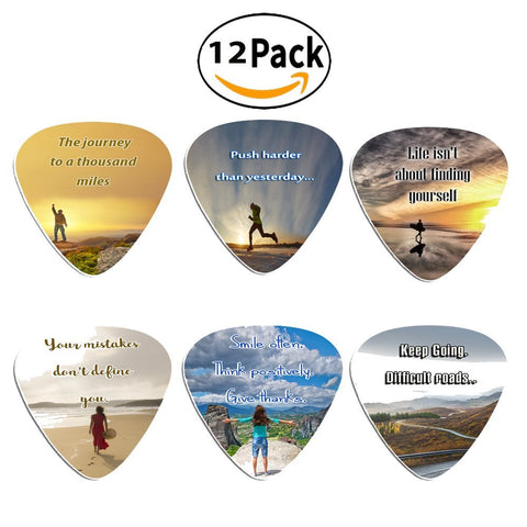 NewEights Guitar Picks with Inspirational Quotes (12 Pack)