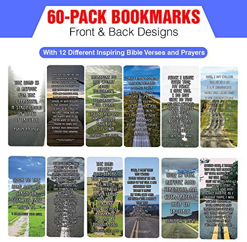 Popular Prayers and Bible Scriptures on Encouragement Bookmarks (60-Pack) - Church Memory Verse Sunday School Rewards - Christian Stocking Stuffers Birthday Party Favors Assorted Bulk