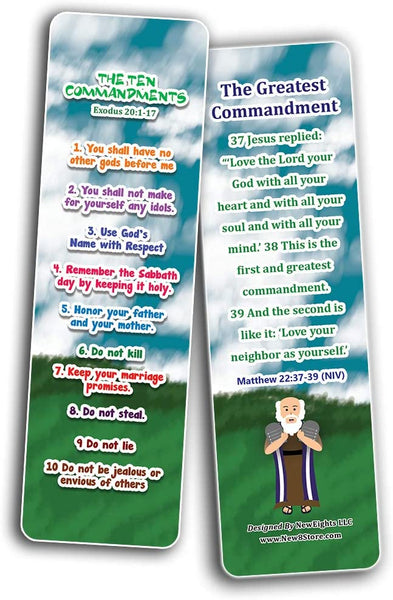 10 Commandments Bookmarks Cards (30-Pack) - Stocking Stuffers for Boys Girls - Children Ministry Bible Study Church Supplies Teacher Classroom Incentives Gift