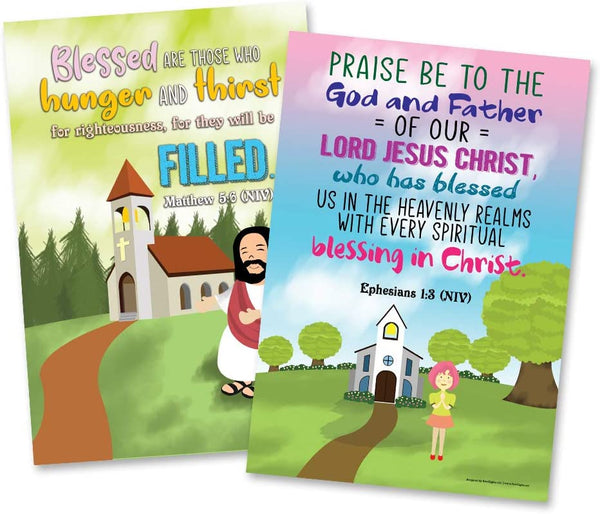 God's Blessing Christian Living Poster (6-Pack) - Encouraging Bible Verses Poster for Men Women Teens - A3 Size - Renewed in God's Blessing Poster Reading Wall Decor Sunday School Church Decor