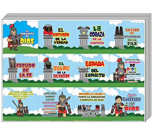 Spanish Armor of God Stickers (20-Sheet) - Church Memory Verse Sunday School Rewards - Christian Stocking Stuffers Birthday Party Favors Assorted Bulk Pack