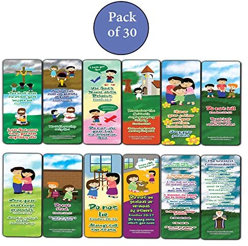 10 Commandments Bookmarks Cards (30-Pack) - Stocking Stuffers for Boys Girls - Children Ministry Bible Study Church Supplies Teacher Classroom Incentives Gift