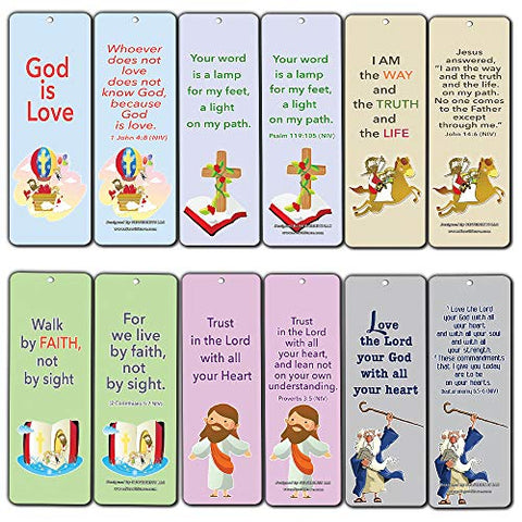 NewEights Christian Bookmarks for Kids (60-Pack) - Scripture Bible Verses - God is Love & Walk By Faith Theme