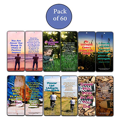 Encouraging Bible Verses For Teens Bookmarks (60 Pack) - Perfect Giveaways for Sunday School For Teens