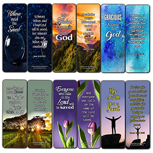 Scriptures Cards - Powerful Scriptures about Salvation (60 Pack) - Stocking Stuffers Devotional Bible Study - Church Ministry Supplies Teacher Classroom Incentive Gifts