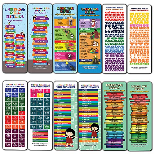 Spanish Books Of The Bible Bookmarks for Kids (60-Pack) - Church Memory Verse Sunday School Rewards - Christian Stocking Stuffers Birthday Party Favors Assorted Bulk Pack