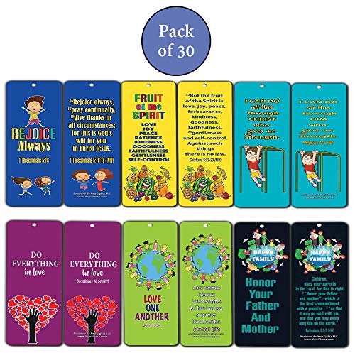 Kids Religious Bookmarks Cards (30-Pack)- Christian Character Building Bible Scriptures - Encourage Good Behavior - for Sunday School Homeschooling VBS Camp Bible Journaling Wall Decor Gift