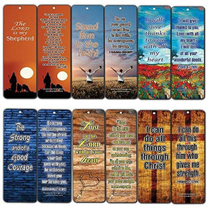 Popular Bible Verses Bookmarks Cards (12-Pack) - Be Strong & Courageous Psalm 23 Proverbs 3:5,6, Philippians 4:13 - Premium Quality Religious Gifts for Men Women Teens Kids