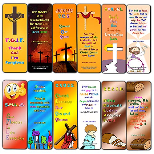 Christian Gospel Bookmarks for Kids (60 Pack) - Perfect Gift away for Sunday School and Ministries - VBS Sunday School Easter Baptism Thanksgiving Christmas Rewards Encouragement Motivational Gift