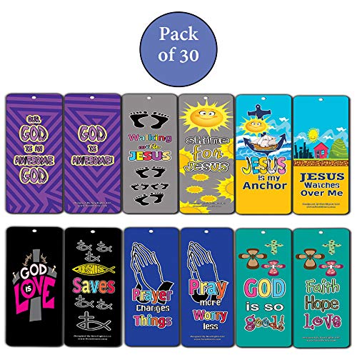 Awesome God Bookmarks for Kids (30-Pack) - Scriptures VBS Sunday School Church Memory Verse Sunday School Rewards - Christian Stocking Stuffers Birthday Party Gifts Assorted Bulk Pack