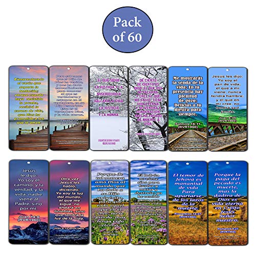 Spanish Life Bible Verses Bookmarks (60 Pack) - Perfect Giftaway for Sunday School and Learn the Spanish Language