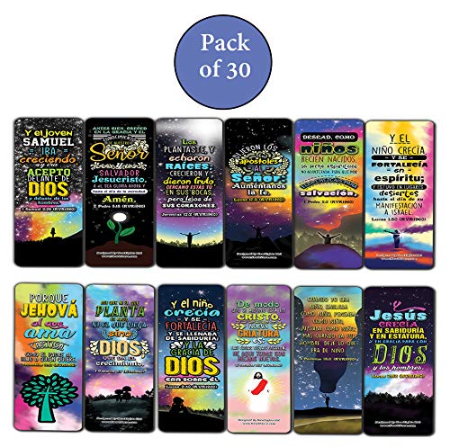 Spanish Spiritual Growth Bookmarks (30-Pack) - Stocking Stuffers for Boys Girls - Children Ministry Bible Study Church Supplies Teacher Classroom Incentives Gift