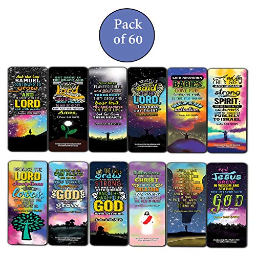 Spiritual Growth Bookmarks (60-Pack) - Church Memory Verse Sunday School Rewards - Christian Stocking Stuffers Birthday Party Favors Assorted Bulk Pack
