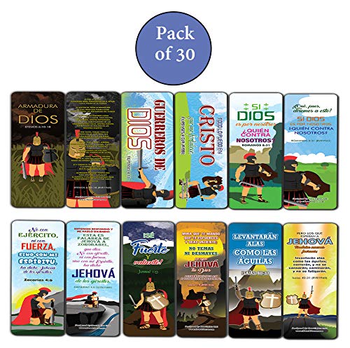 Spanish Armadura de Dios Armor of God Bookmarks (30-Pack) - Stocking Stuffers for Men & Women - Bible Study Church Supplies Teacher Classroom Incentives Gift
