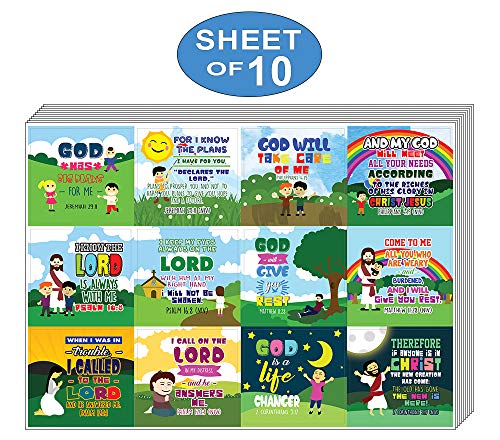 Top Bible Verse for God's Promises Stickers (10-Sheet) - Stocking Stuffers for Boys Girls - Children Ministry Bible Study Church Supplies Teacher Classroom Incentives Gift