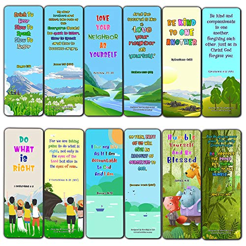 Bible Bookmarks for Kids - Cultivate Good Character (60 Pack) - Perfect Gift away for Sunday School and Ministries - Reverence Bible Texts VBS Sunday School Easter Baptism