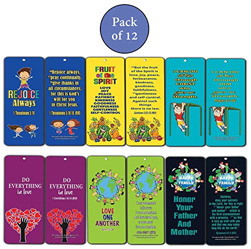 Christian Bookmarks for Kids - Character Building Bible Verses Cards - Great Stocking Stuffers for Easter Baptism Thanksgiving Christmas Sunday School Party Favors Classroom Incentives