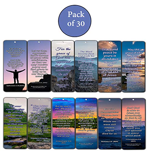Bookmarks for Bible Verses About Grace NIV (30 Pack) - Handy Reminder Book marker About God?s Grace