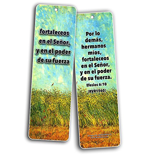 Spanish Christian Bookmarks Cards - Be Strong (30-Pack)- Jeremiah 29:11 Stocking Stuffers for Baptism, Youth Group, Cell Group, VBS Bible Study, Mission Trip - Best Church Supplies