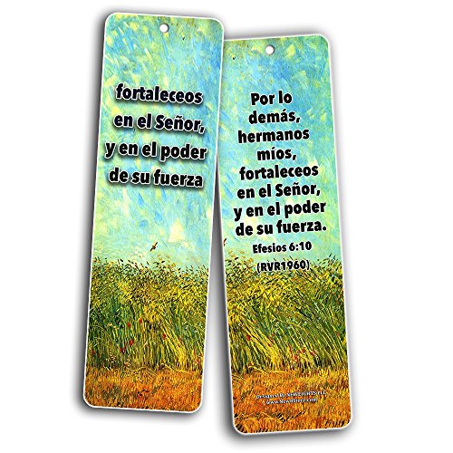 Spanish Religious Bookmarks Cards - Be Strong (12-Pack) RVR 1960 - Marcador de Libros Cristianos Para Hombres Mujeres - Bible Scripture Prayer Cards - War Room D‚cor for Adults Men Women Teens Kids