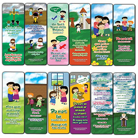 10 Commandments Bookmarks Cards (60-Pack) - Church Memory Verse Sunday School Rewards - Christian Stocking Stuffers Birthday Party Favors Assorted Bulk Pack