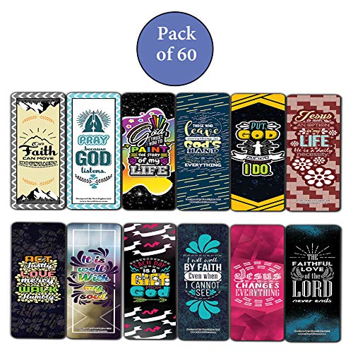 Inspirational Encouragement Christian Quotes Bookmarks Series 1 (60-Pack) - Church Memory Verse Sunday School Rewards - Christian Stocking Stuffers Birthday Party Favors Assorted Bulk Pack