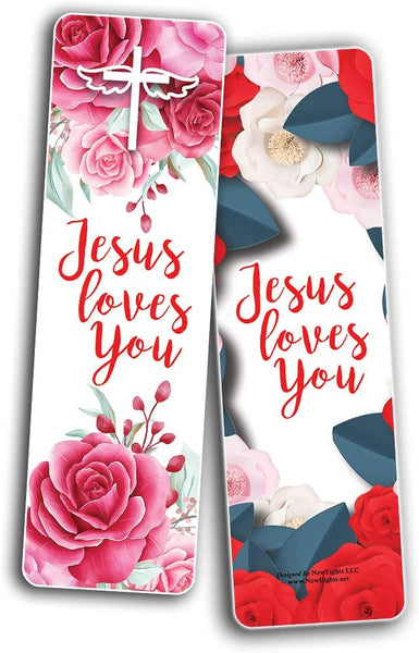Jesus Loves You Bookmarks - Rose Theme Cards (30 Pack)
