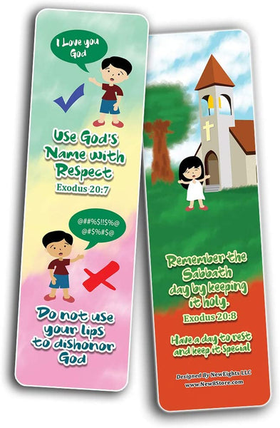 10 Commandments Bookmarks Cards (30-Pack) - Stocking Stuffers for Boys Girls - Children Ministry Bible Study Church Supplies Teacher Classroom Incentives Gift